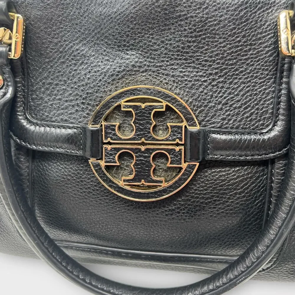 Tory Burch Amanda Mini Satchel Bag Black Pebbled Leather Crossbody